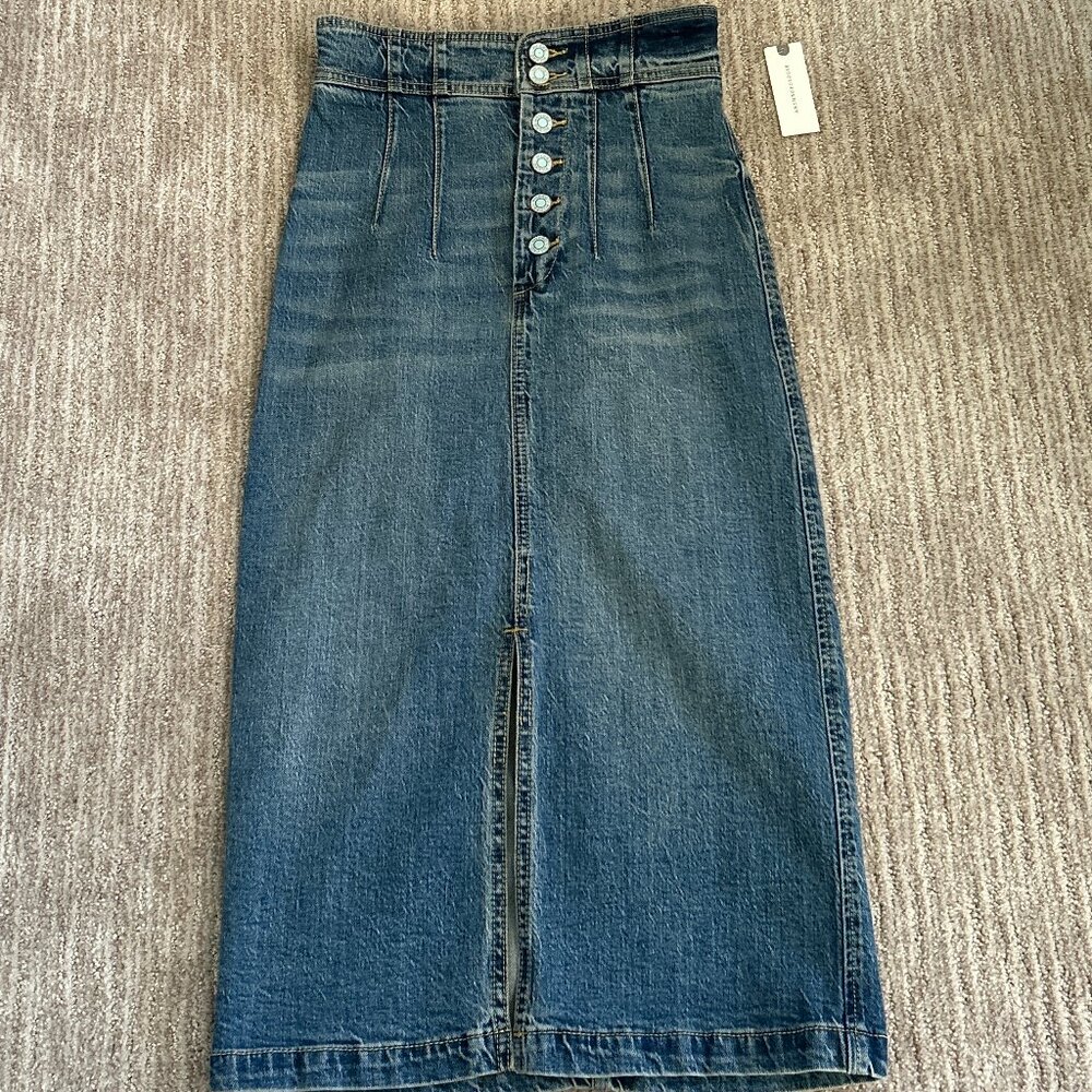 High-Rise Dark Blue Denim Midi Skirt - Unbranded